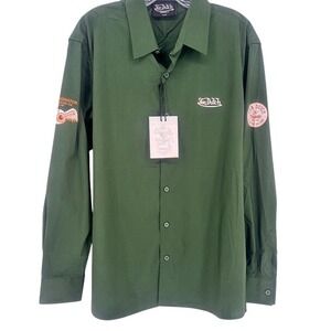 Von‎ Dutch Originals Forest Green Button Down Shirt Logo Patch L NWT